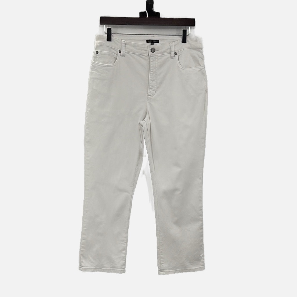 Eileen Fisher Organic Cotton Straight Crop Jeans In White - Size 12